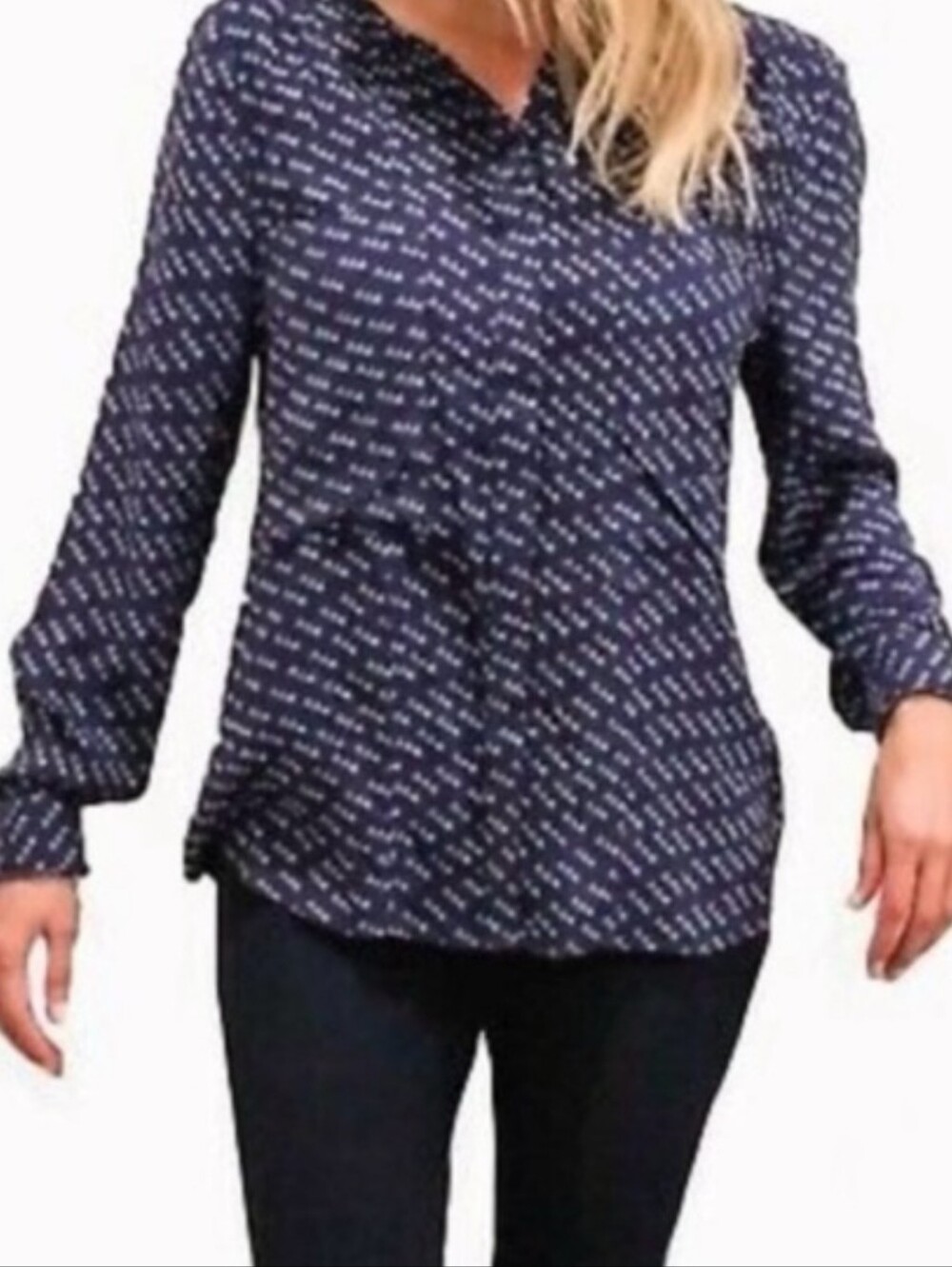 Maeve Anthropologie Navy Blue Birds Printed Long-Sleeve Blouse Buttons-Up Sz 0